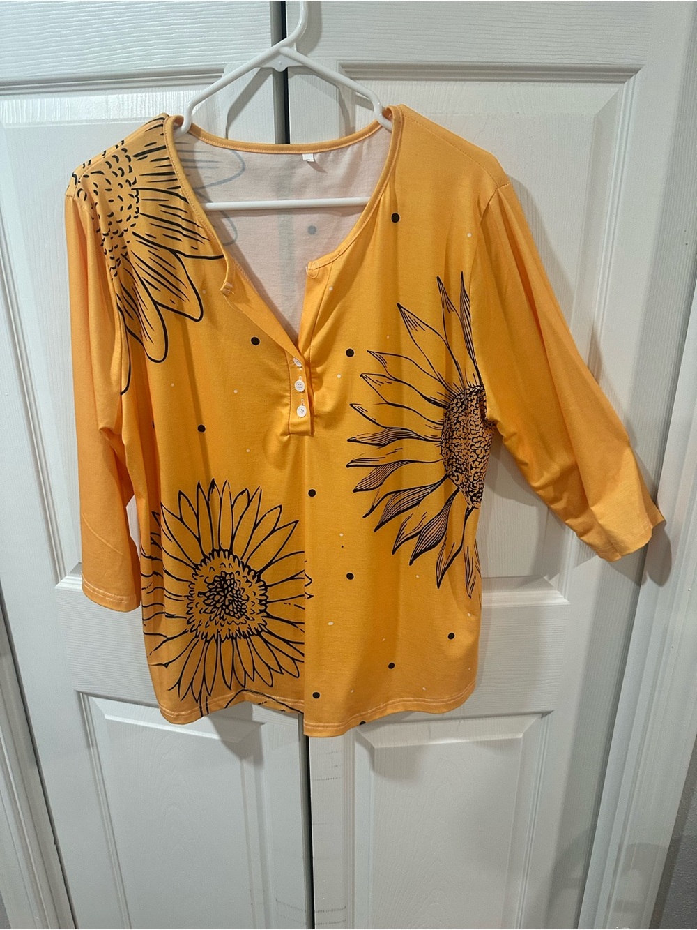 Amazon Yellow Sunflower Henley Long Sleeve Top